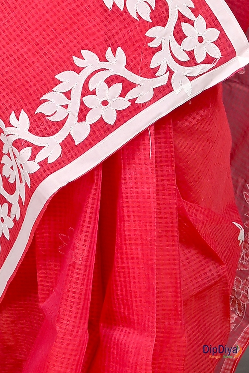 Red Kota Cotton Parvani Applique Saree (571)